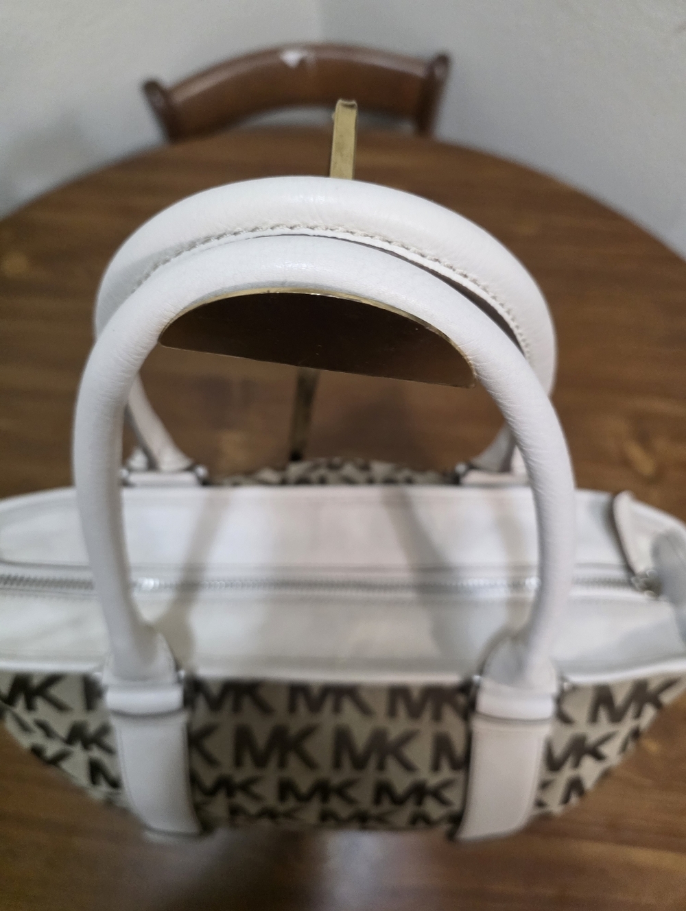 Michael Kors Brown and Cream MK Signature Shoulder Tote - Picture 3 of 16